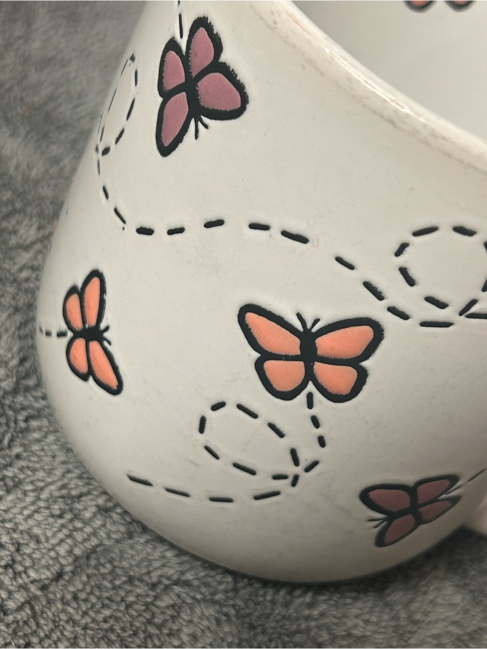 White Butterfly Ceramic Mug - Pink & Orange Accent - Picture 6 of 8